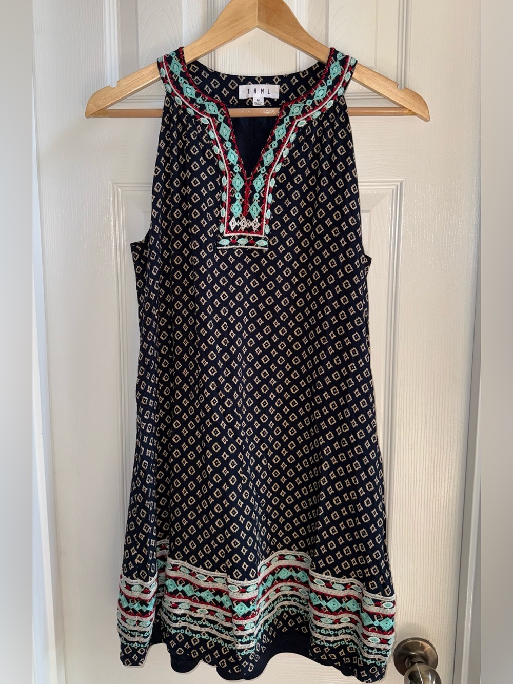 THML Sleeveless Summer Midi Dress M Multico Embroidery Boho Euro A-Line Everyday